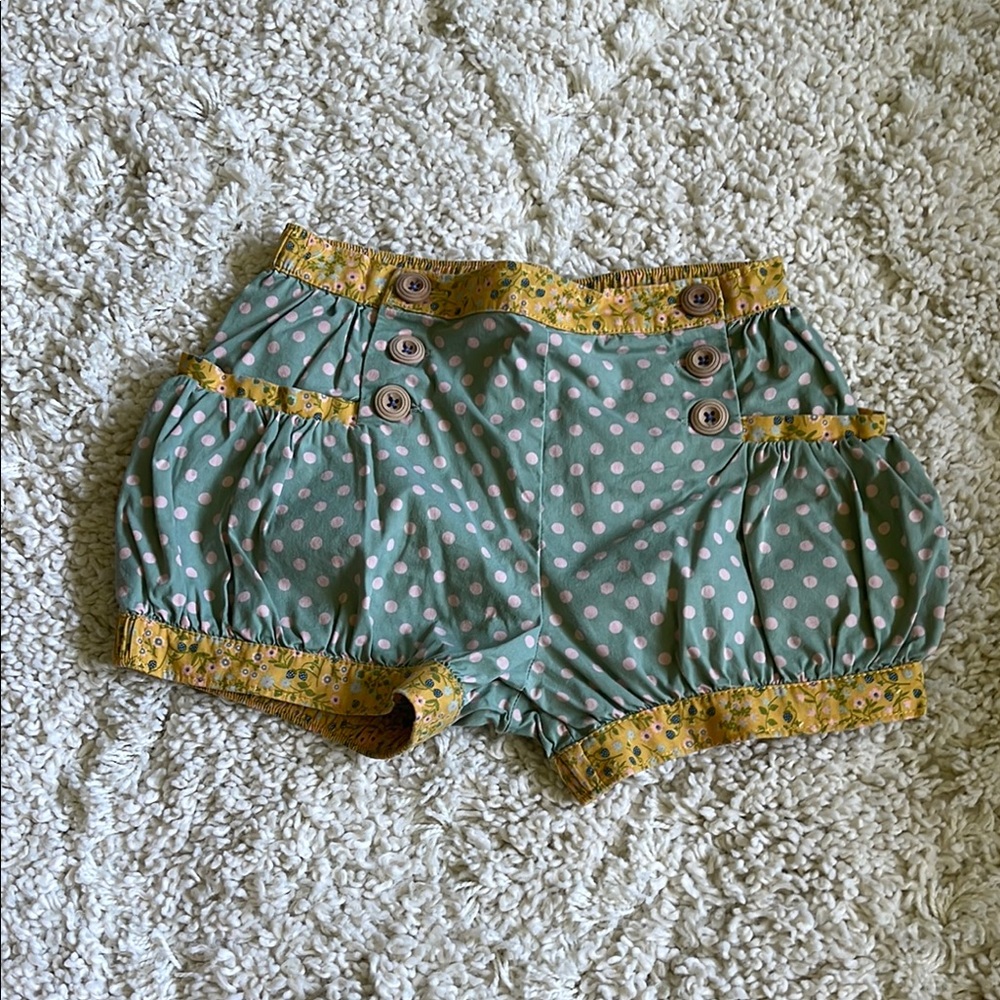 Matilda Jane Green Polka Dot Shorts with Yellow Trim